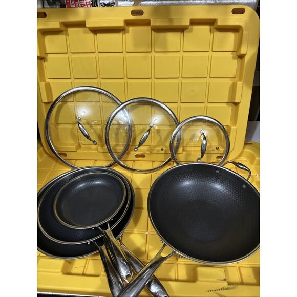 HEXCLAD 7 Piece Nonstick Stainless Steel Frying Pan Set 8 10 12- Lids Wok $600 - Picture 2 of 10